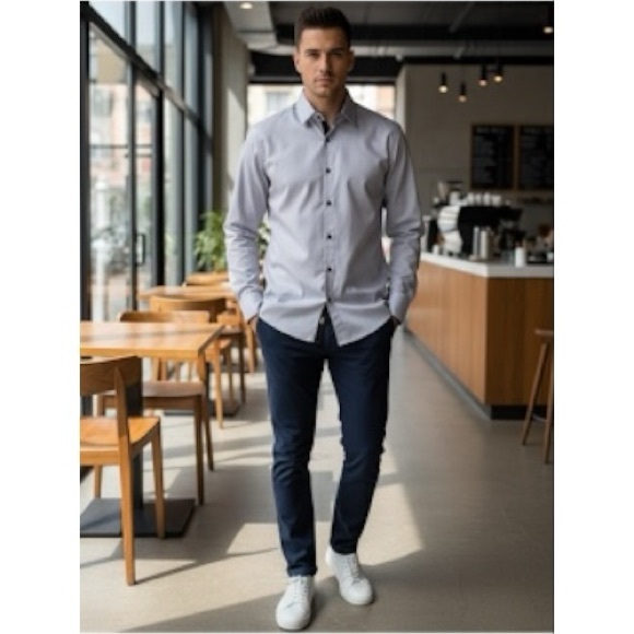 HHGKED Men’s Shirt NWT Light Grey Button-Down European & American Style Size XL - Picture 12 of 16